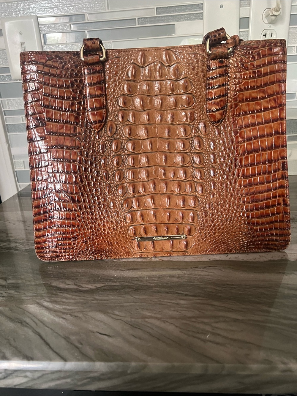 Croc-Embossed Tote in Warm Brown